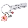 Schlüsselanhänger aus Edelstahl mit Kirschblüte, Elefant und Gravur für Frauen - Deutsch "Vergiss nie wie stark du bist" Stil 02
