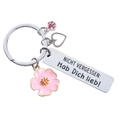 Edelstahl Schlüsselanhänger mit Kirschblüte und graviertem Anhänger für Frauen und Mama - Deutsch "Nicht vergessen: Ich liebe dich"