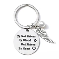 Sister keychain with engraved heart quote, angel wing charm and white pearl accessory - OPP Bag Packaging / Sisterhood Text 1 (sister001)