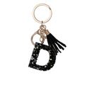 Letter D black resin keychain with colorful star glitter and gold metal ring - Letter D