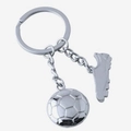 Polished silver soccer keychain with miniature ball and football shoe pendant charms - Soccer Shoes Style