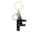 Black resin letter F keychain with colorful glitter sequins and stylish black tassel - Letter F