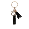 Black resin alphabet keychain with gold glitter stars and matching black suede tassel - Letter I