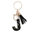 Chic black resin letter J keychain with colorful glitter stars and a black fringe tassel - Letter J