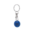 Blue stainless steel shopping trolley token keychain with a cart icon and lobster clasp - Blue Shopping Coin