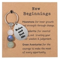 Natural stone beaded keychain with moonstone, labradorite, and inspirational metal charm - New Journey