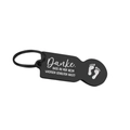 Close-up of black stainless steel shopping trolley token keychain with German laser engraving - German Thanks-Footprints (001) / Black