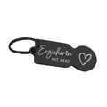 Close-up of black matte stainless steel shopping cart token with Erzieherin German text - German Educator-Heart (002) / Black
