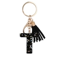 Black resin letter T keychain with colorful star sequins and a black stylish tassel - Letter T