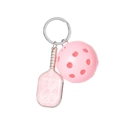 Pink pickleball paddle keychain with matching hollow ball and silver metal clip - Pink Pickleball Paddle C (With Pink Ball)