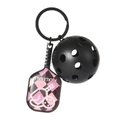 Pink and black pickleball keychain with a mini racket and black hollow plastic ball - Black Pickleball Paddle C (With Black Ball)