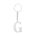 Detailed view of silver stainless steel keychain featuring a brushed metal letter G charm - Letter G