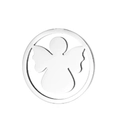 Polished stainless steel round pendant featuring a minimalist hollowed angel design charm - Angel B