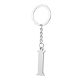 Detailed macro view of silver stainless steel letter I keychain with a polished finish - Letter I