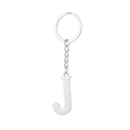 Polished stainless steel letter J keychain with silver circular ring and short link chain - Letter J