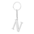 Macro shot of silver stainless steel letter N keychain with a polished metal finish - Letter N