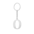 Close-up of silver metal letter O keychain with brushed texture on white background - Letter O