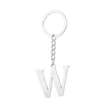 Macro shot of silver letter W keychain with brushed metal texture and stainless steel ring - Letter W