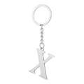 Macro view of silver stainless steel letter X keychain with brushed metal texture - Letter X