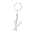 Close-up of brushed stainless steel letter Y pendant with polished key ring and chain - Letter Y