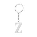 Close-up of silver stainless steel letter Z keychain pendant with polished ring - Letter Z