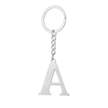 Brushed stainless steel uppercase letter A keychain with metal ring on white background - Letter A