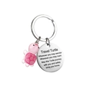 Porte-clés tortue rose en résine avec pendentif gravé en acier inoxydable sur fond blanc - Rose foncé