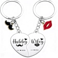 Set portachiavi coppia a cuore puzzle con incisione Hubby e Wifey in acciaio inox - Stile Puzzle di Coppia (Hubby-Wifey-EST2026)