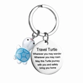 Porte-clés tortue de voyage en acier inoxydable avec charm bleu et plaque gravée - Rose bonbon