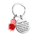 Porte-clés tortue rose avec pendentif gravé poème Travel Turtle pour décoration sac - Rouge