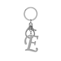 Polished stainless steel keychain featuring a shiny silver metal letter E pendant charm - Artistic Letter E - Silver