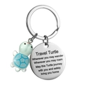 Porte-clés Travel Turtle avec tortue en résine bleue et médaille en acier - Bleu clair