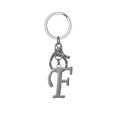 Polished silver stainless steel keychain featuring a serif letter F pendant with lobster clasp - Artistic Letter F - Silver