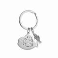 Polished silver stainless steel cat and fish keychain with hollowed-out pendant design - Cat Fish Headset F