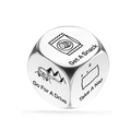 Silver stainless steel decision dice for couples showing Get A Snack and Take A Nap options - Activity Decision Style One