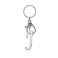 Polished silver stainless steel keychain featuring a stylish letter J pendant charm - Artistic Letter J - Silver