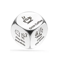 Polished silver stainless steel decision dice featuring the Drink Coffee activity option - Activity Decision Style Two