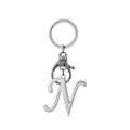 Polished stainless steel keychain with cursive letter N pendant and lobster clasp link - Artistic Letter N - Silver