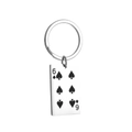 Creative stainless steel keychain featuring a polished Six of Spades playing card charm - Six of Spades