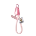 Cordón de teléfono tejido rosa con mosquetón de metal a juego y etiqueta decorativa - Cuerda Redonda Tejida Gruesa Rosa / Rosa Estilo 001