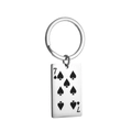 Stainless steel keychain with Ace of Spades 7 playing card pendant in silver finish - Seven of Spades
