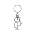 Polished silver stainless steel letter P keychain with swivel lobster clasp and ring - Artistic Letter P - Silver