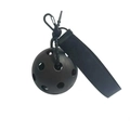 Black hollow pickleball keychain with woven wrist strap and metallic buckle - Black Ball And Solid Color Webbing
