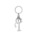 Polished stainless steel keychain with lobster clasp and serif letter T pendant charm - Artistic Letter T - Silver