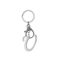 Silver polished stainless steel alphabet keychain featuring a stylish cursive letter V charm - Artistic Letter U - Silver