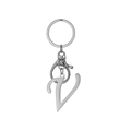 Polished stainless steel keychain with cursive letter V pendant and lobster clasp - Artistic Letter V - Silver