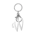 Polished stainless steel keychain featuring a silver cursive letter W pendant - Artistic Letter W - Silver