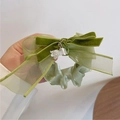 Chouchou en velours vert olive avec nœud et pendentifs fleurs de muguet - Style Velours Vert Olive (A-3126-4)