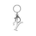 Polished stainless steel keychain with cursive letter Y pendant and lobster clasp attachment - Artistic Letter Y - Silver