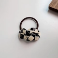 Elastico per capelli con fibbia in acetato a scacchi bianchi e neri intrecciati - Stile Scacchiera Bianca Nera (A-3173-2)
